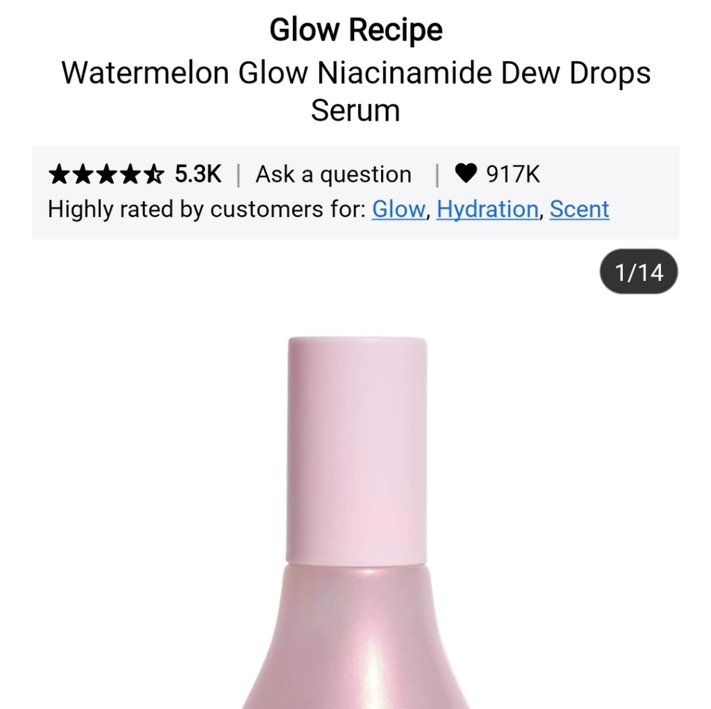 NIB GLOW RECIPE WATERMELON GLOW NIACINAMIDE DEW DROPS SERUM